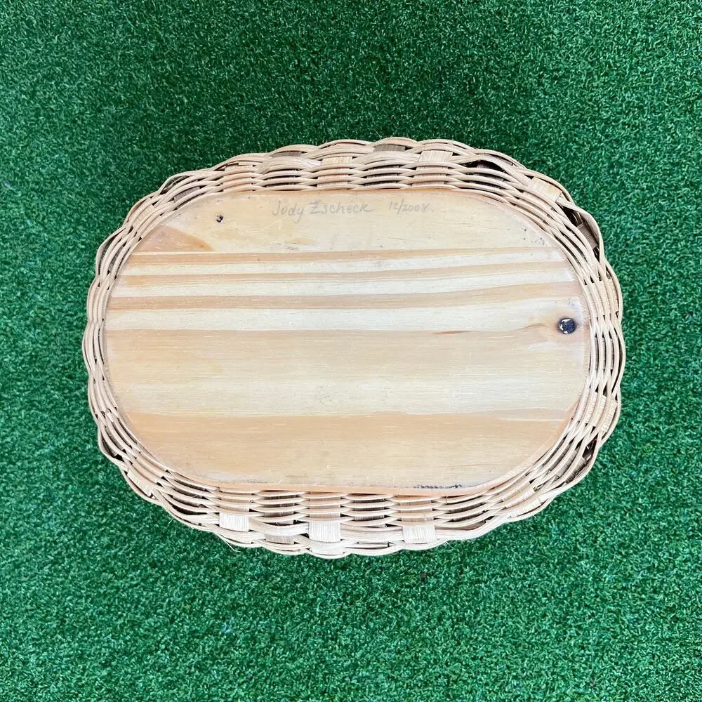Vintage Oval Handcrafted Wooden Base Woven Storage Basket